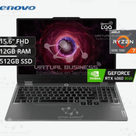 LAPTOP LENOVO LOQ 15ARP9 AMD RYZEN 7 7435HS 4.5GHZ | RAM 16GB DDR5 | SSD 512GB | PANTALLA 15,6" FHD | NVIDIA GEFORCE RTX 4060 8GB