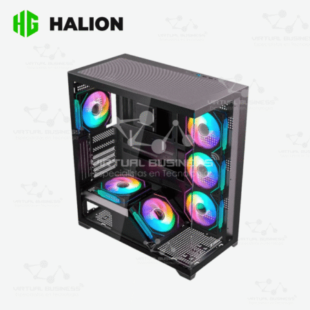 CASE GAMER HALION FISH TANK SATURNO M05 S/FUENTE VIDRIO TEMPLADO 6XLED-ARGB