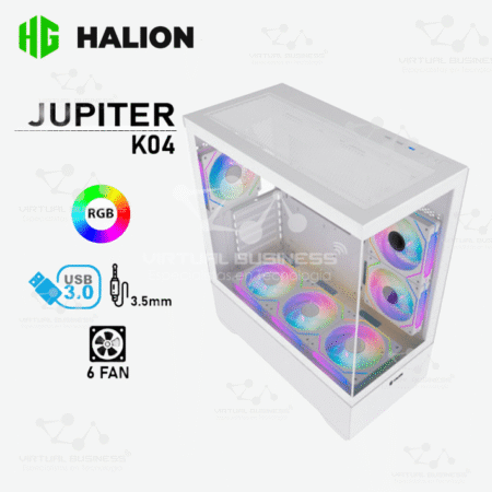 CASE GAMER HALION JUPITER K04, 6 COOLER ARGB, V/TEMPLADO, BLANCO