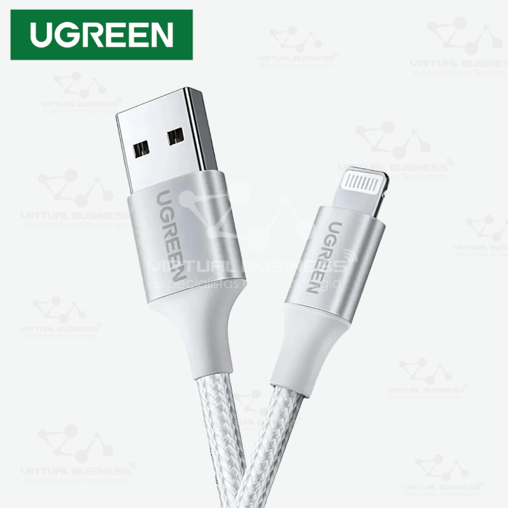 CABLE UGREEN 60161 USB A - LIGHTNING PARA IPHONE 2.4A 1M PLATEADO - Imagen 2