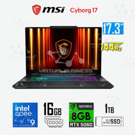 LAPTOP MSI CYBORG 17 B2RWFKG, CORE 9-270H, 8GB RTX5060, 16GB RAM, 1TB SSD, 17.3 PULGADAS FHD 144HZ