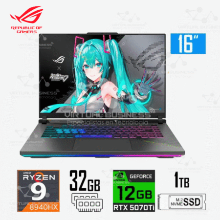 LAPTOP ASUS ROG STRIX G16 G614PR, RYZEN 9-8940HX, 12GB RTX5070TI, 32GB RAM, 1TB SSD, 16 PULGADAS WUXGA