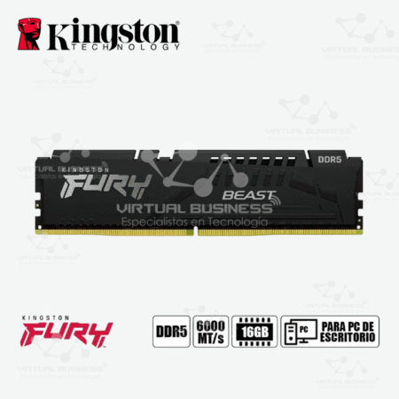 MEMORIA RAM KINGSTON FURY BEAST 16GB DDR5-6000MT/S, PC5-48000, CL36, 1.35V, 288-PIN