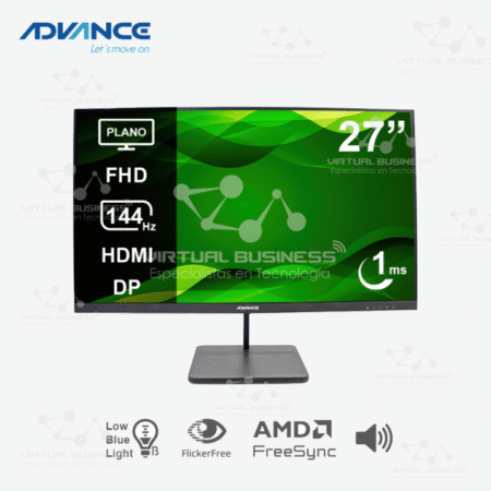 MONITOR PLANO ADVANCE ADV-2755S, 27 PULGADAS FHD IPS, 144HZ, 1MS, HDMI, DP, AUDIO OUT, PARLANTES