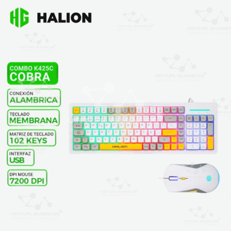 KIT GAMER HALION COBRA K425C, TECLADO Y MOUSE, RAINBOW